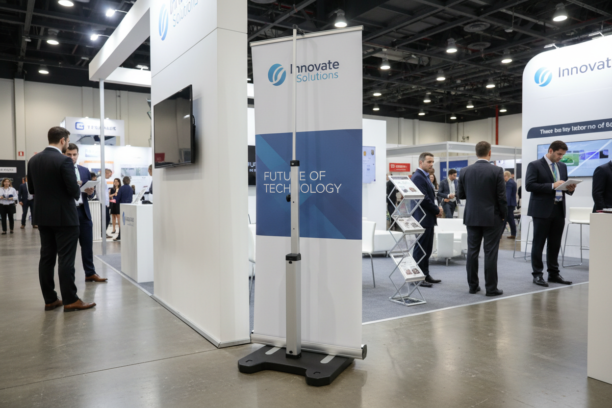 banner stand is sturdy and easy to assemble. It was perfect for our trade show booth. Definitely a great investment